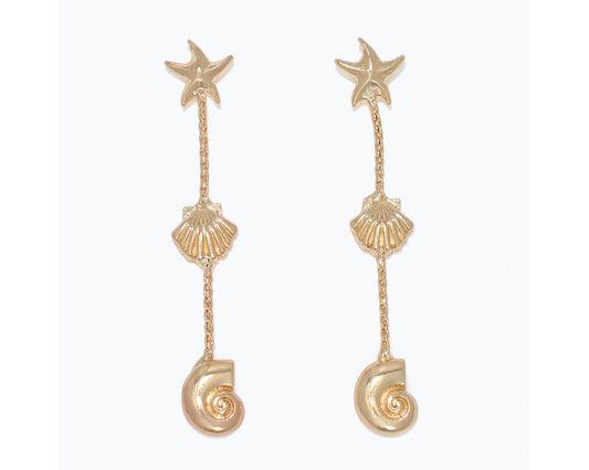 Earrings-Linked Gold Sealife Drop