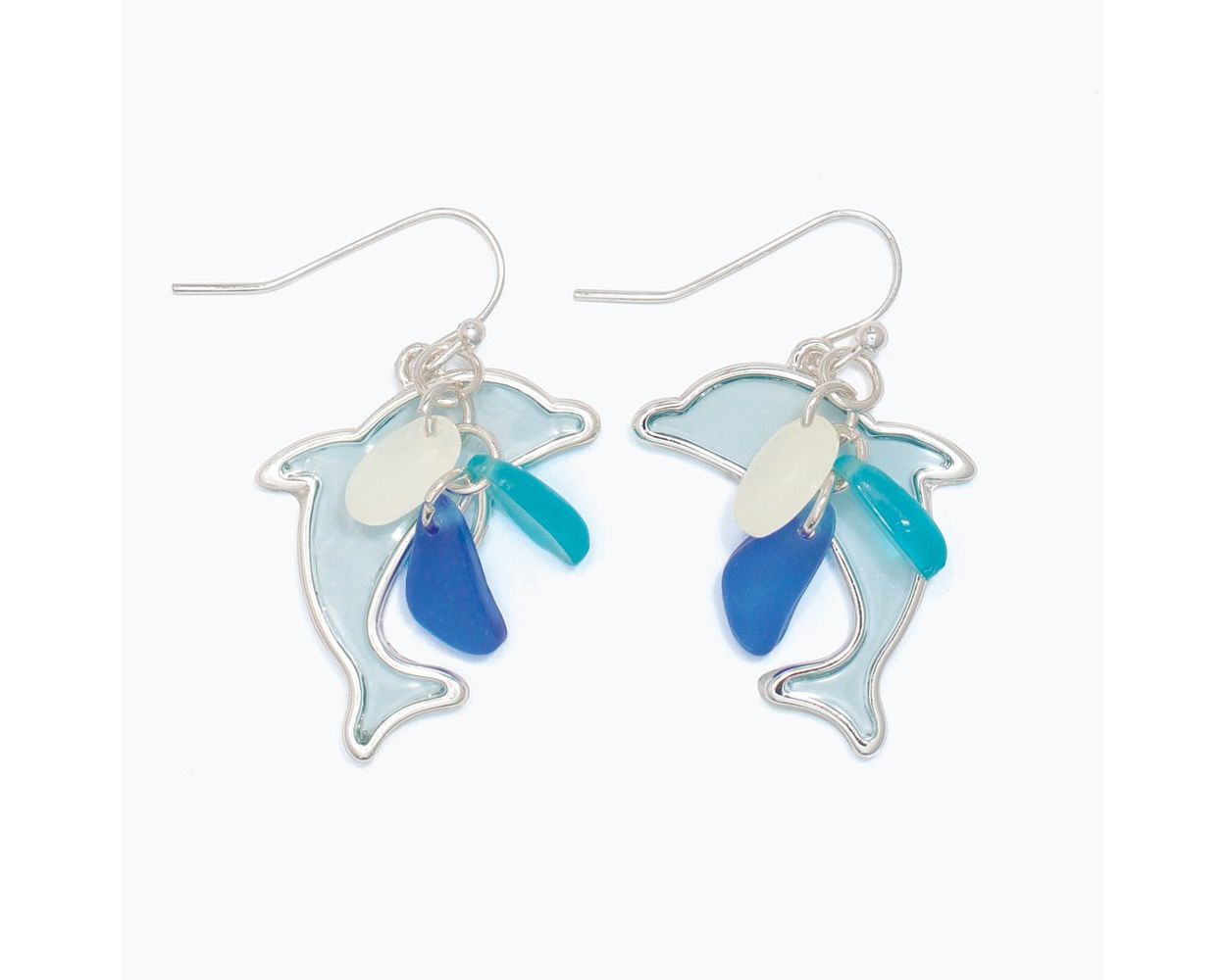 Earrings-Blue Resin Dolphin+Seaglass
