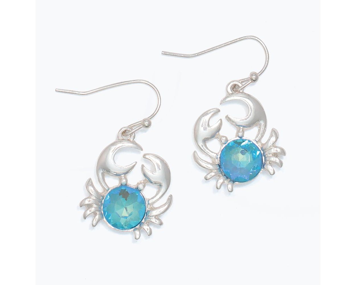 Earrings-Silver Crabs w Aqua Crysta