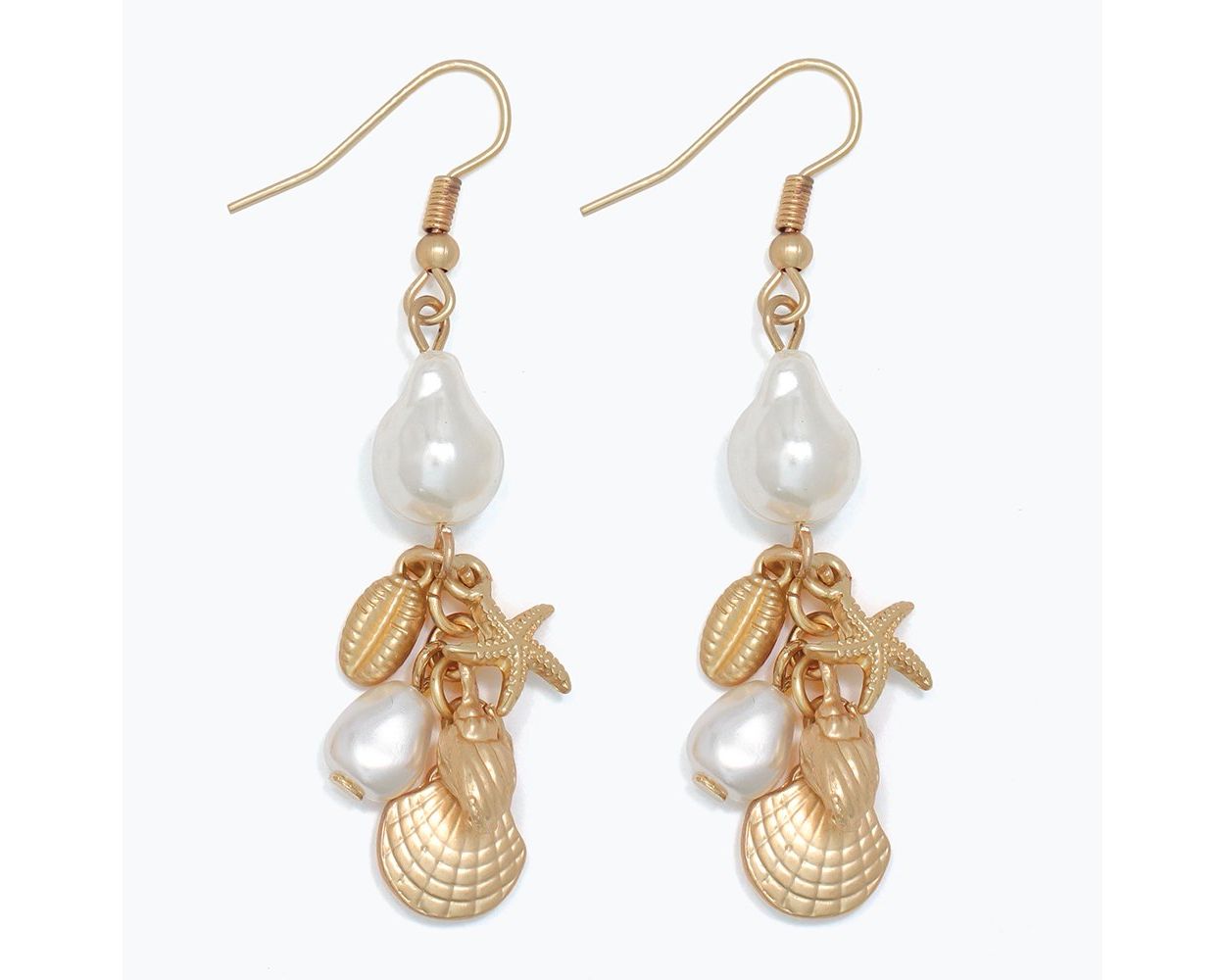 Earrings-Gold Sealife Cluster Pearl