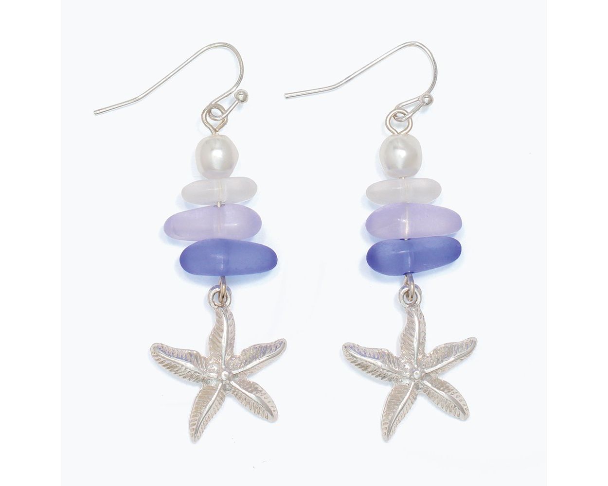 Earrings-Silver Starfish w Seaglass