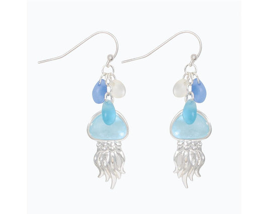 Earrings-Slvr Sea Glass Jellyfish