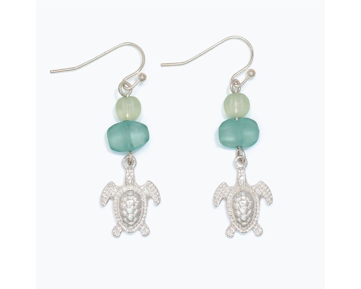 Earrings-Slvr Turtles w Grn Sea Glass