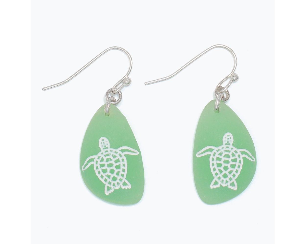 Earrings-Green Sea Glass w Turtle