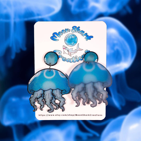 Moon Jellyfish Shrink Plastic UV Resin Earrings