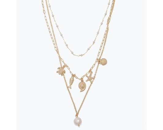 Gold 3 Strand Sea Life Necklace