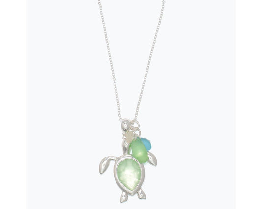 Silver Sea Glass Turtle Necklace