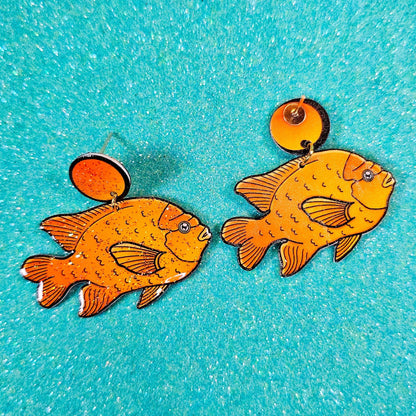 Garibaldi Fish UV Resin Earrings Marine Biology Jewelry