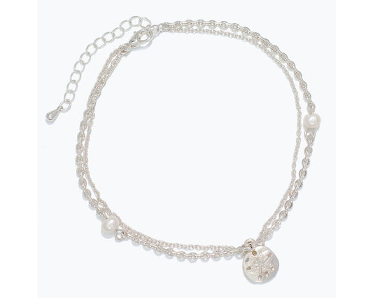 Anklet-Silver Sand Dollar w Pearls