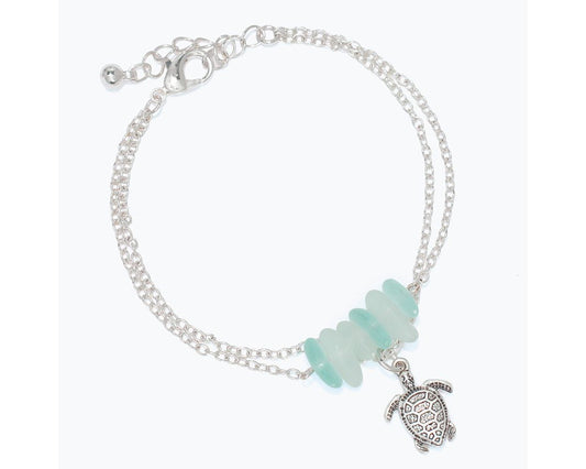 Anklet-Silver Turtle w Sea Glass