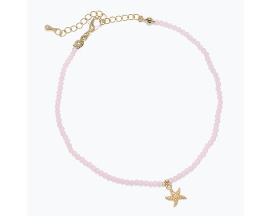 Anklet-Pink Beads w Gold Starfish
