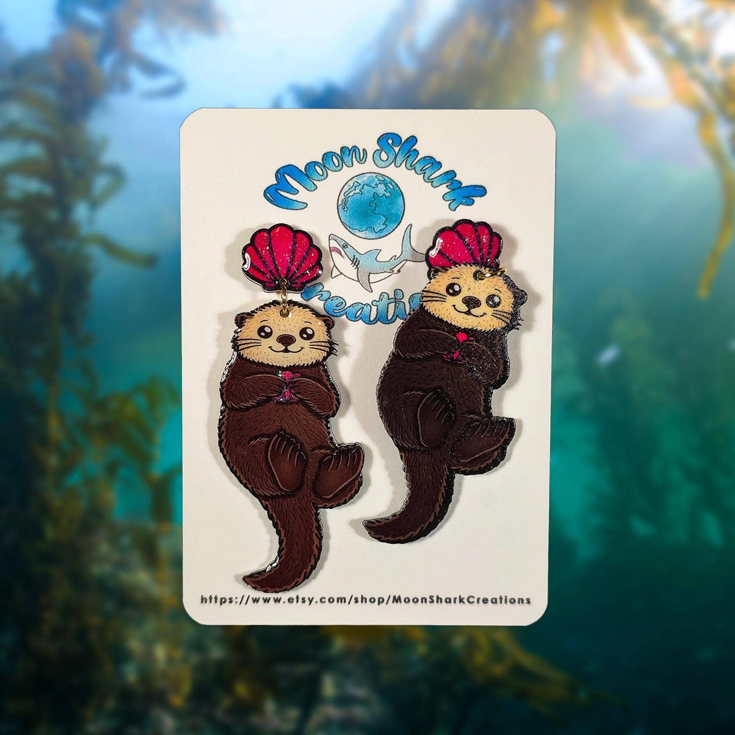 Sea Otter UV Resin Earrings Marine Biology Ocean