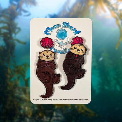 Sea Otter UV Resin Earrings Marine Biology Ocean