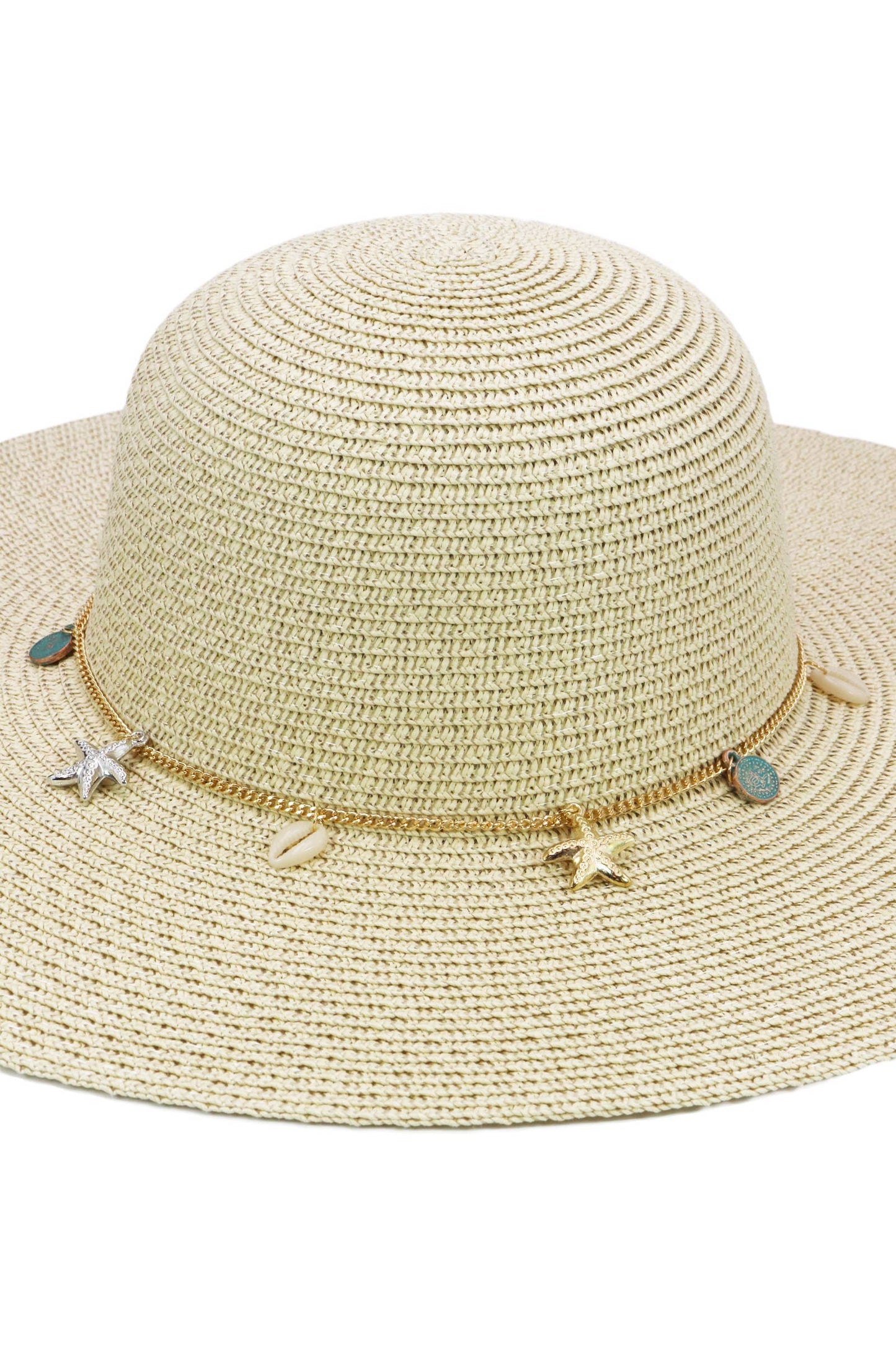 Seashell Starfish Gold Chain Straw Floppy Sun Hat