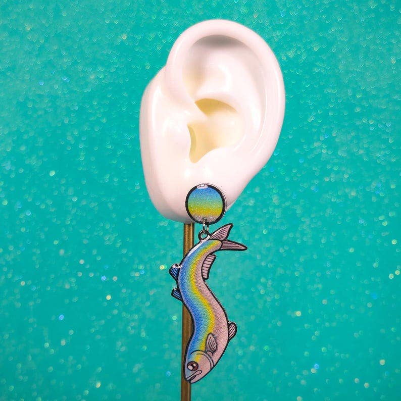 Grunion Fish Shrink Plastic UV Resin Earrings | California Coastal Marine Jewelry