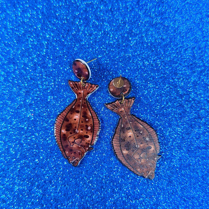 Halibut Fish UV Resin Earrings | Ocean Marine Biology