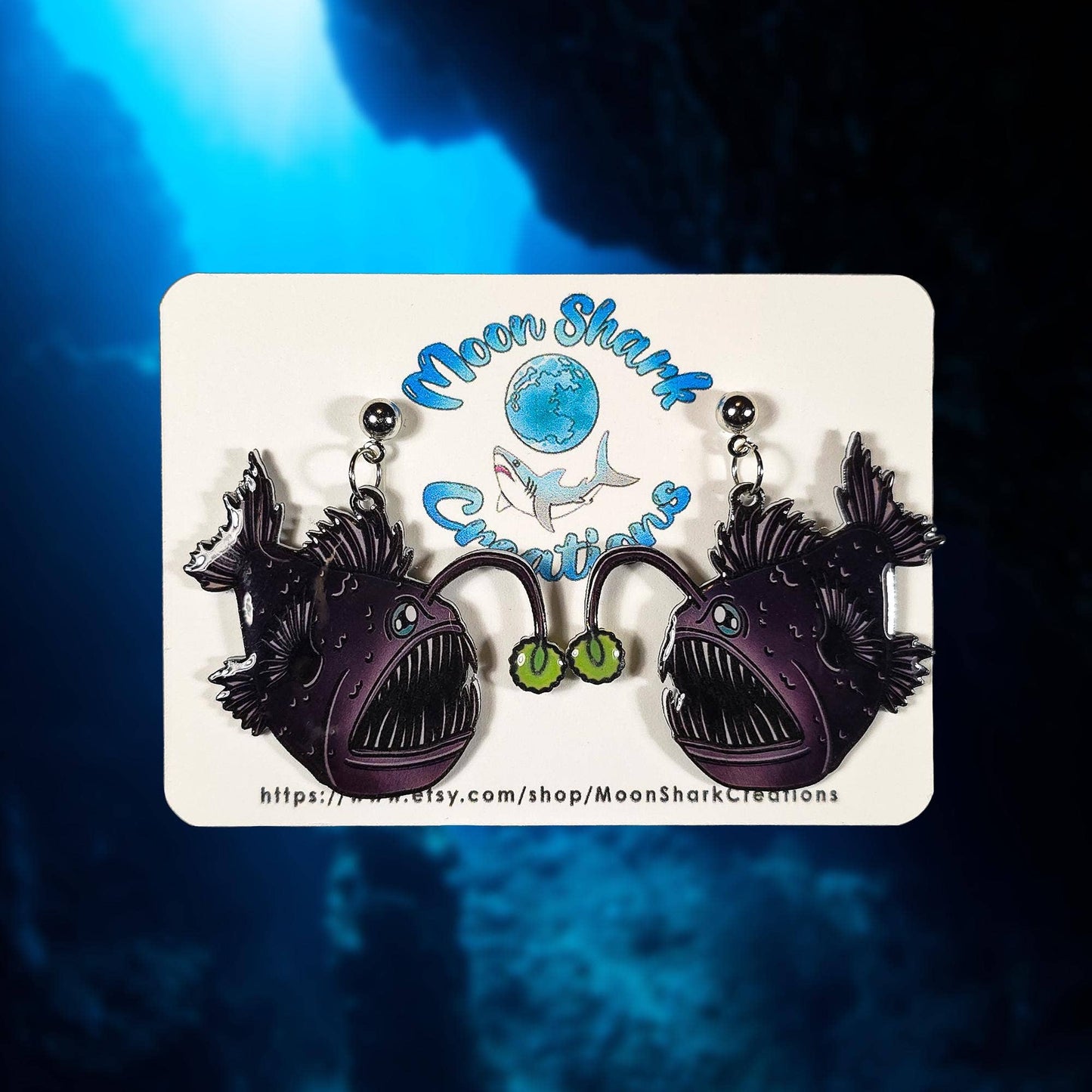 Black Anglerfish Deep Sea Creature Dangle Earrings