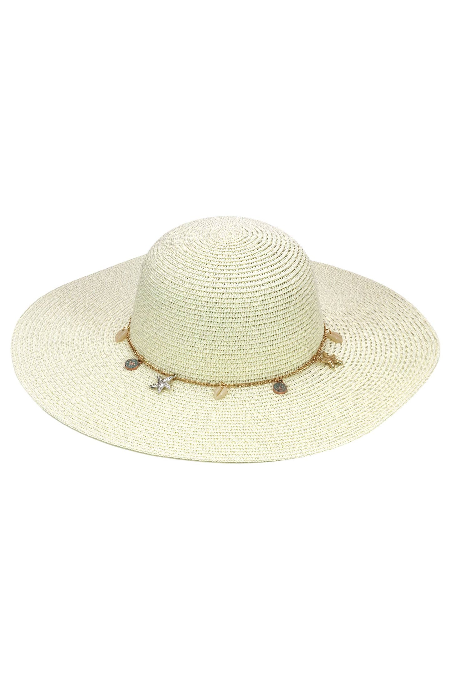 Seashell Starfish Gold Chain Straw Floppy Sun Hat