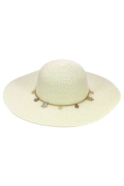 Seashell Starfish Gold Chain Straw Floppy Sun Hat