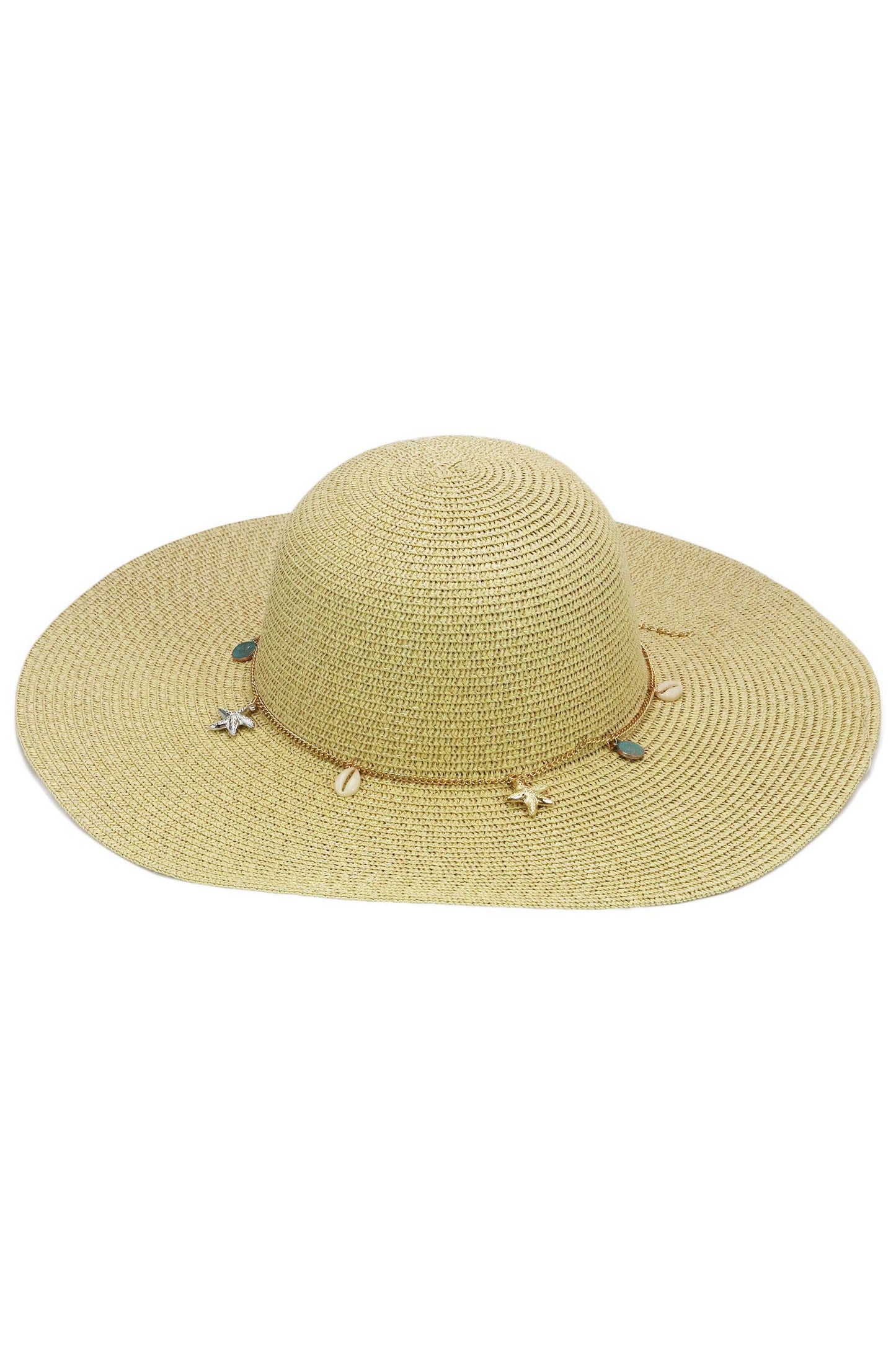 Seashell Starfish Gold Chain Straw Floppy Sun Hat