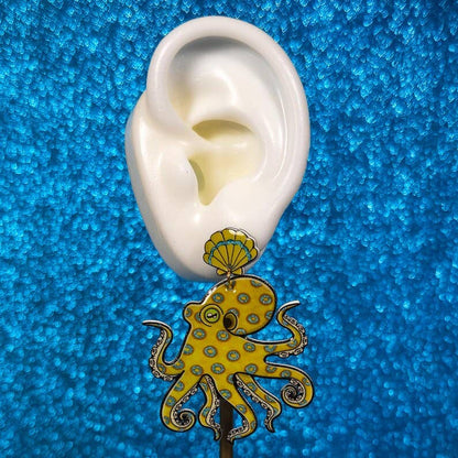 California 2 Spot Octopus Shrink Plastic UV Resin Earrings | Cephalopod Marine Animal Biology