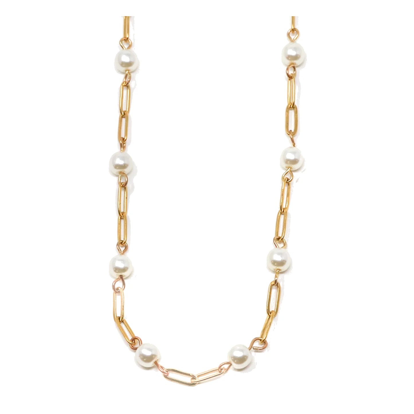 18K Gold Pearl & Paperclip Chain Necklace