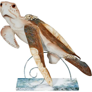 Beach Turtle Centerpiece On Stand - Metal & Capiz Art