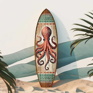 Octopus Surfboard Wooden Wall Art