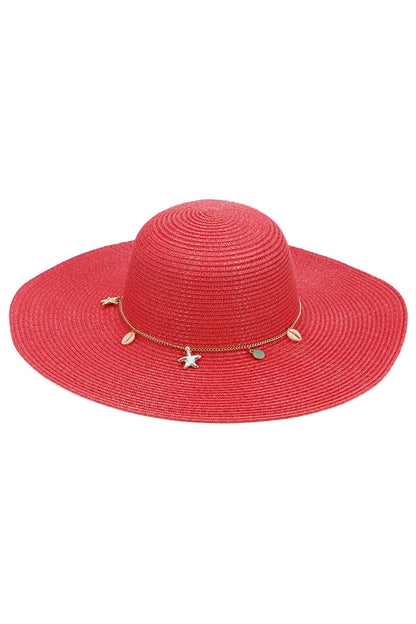 Seashell Starfish Gold Chain Straw Floppy Sun Hat
