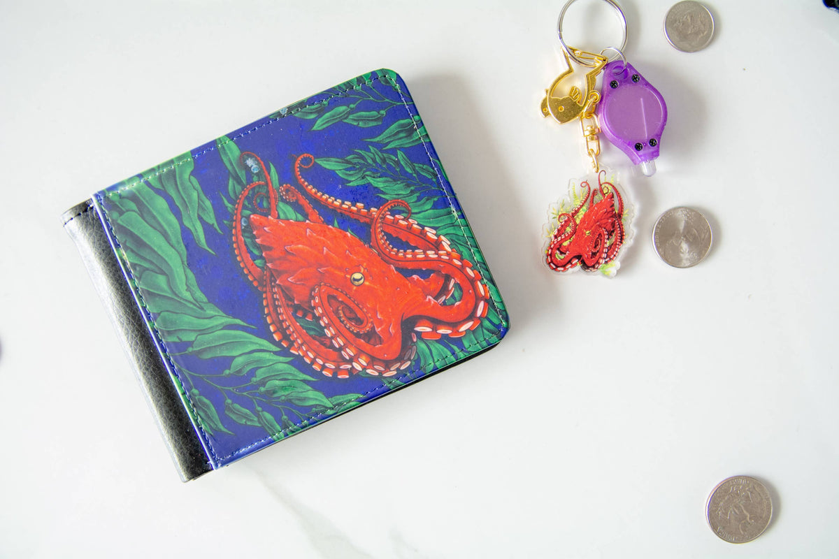 Giant Pacific Octopus in a Kelp Garden small wallet