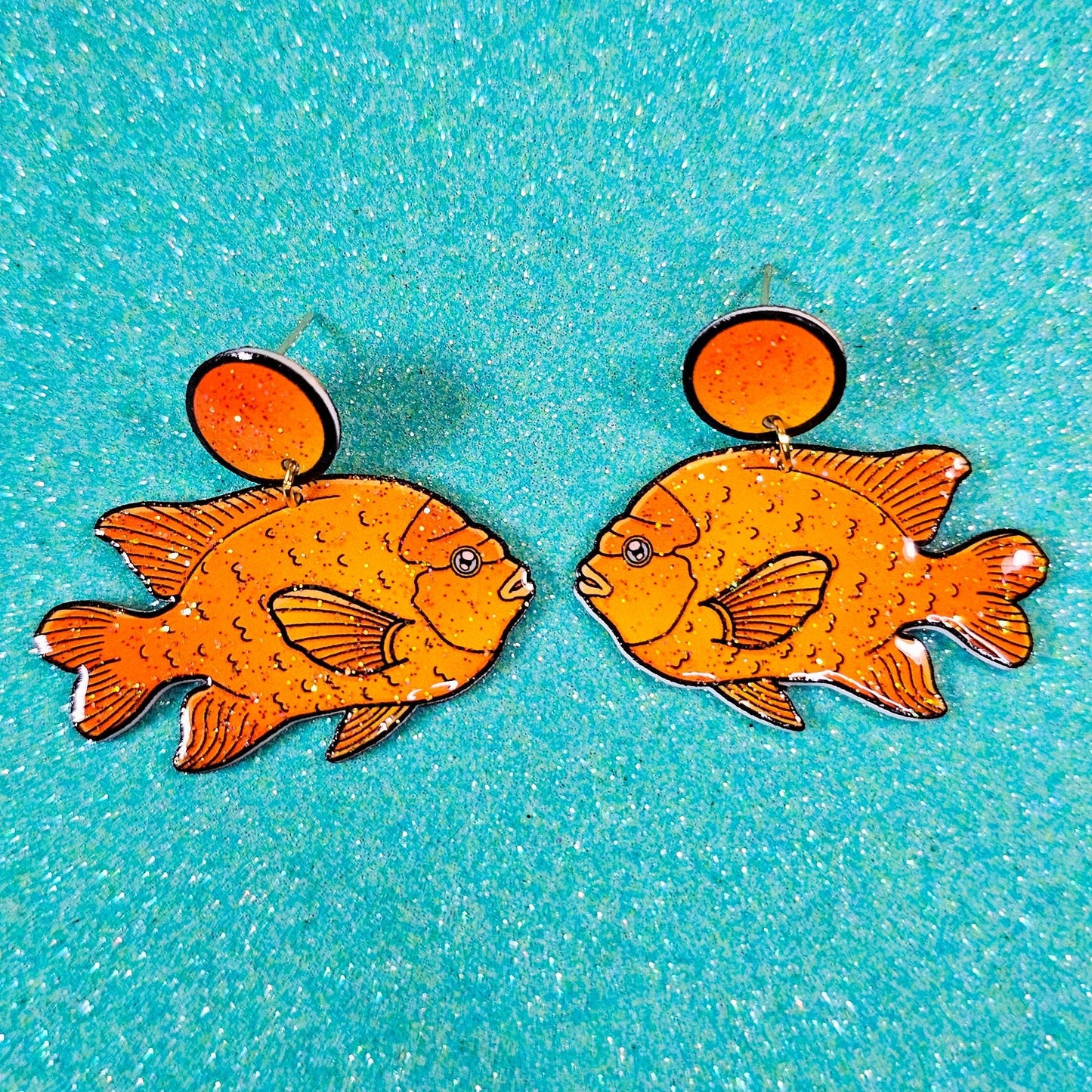 Garibaldi Fish UV Resin Earrings Marine Biology Jewelry