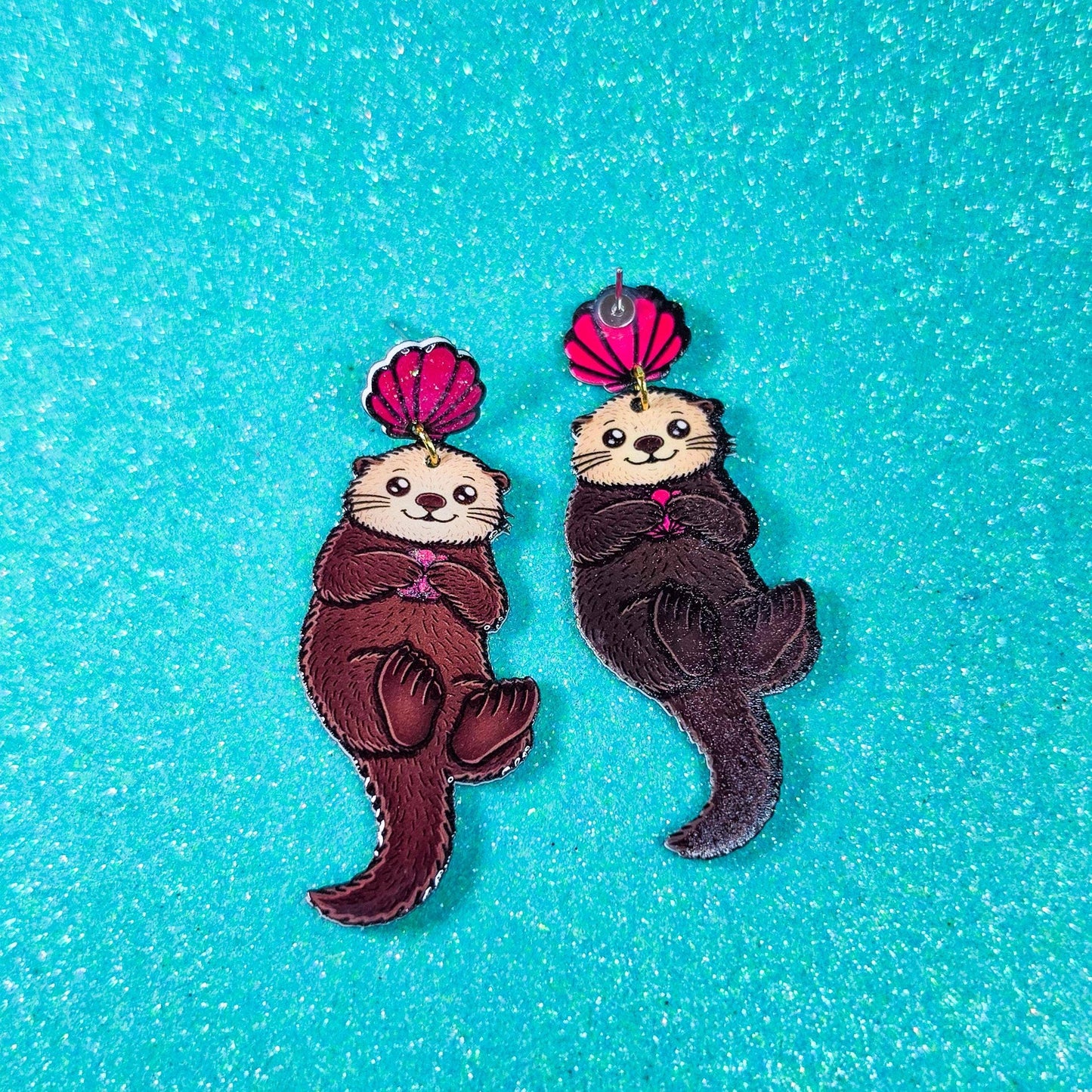 Sea Otter UV Resin Earrings Marine Biology Ocean