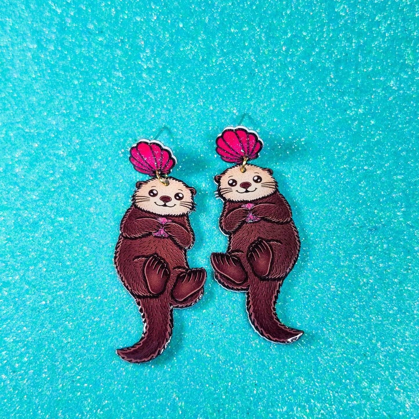 Sea Otter UV Resin Earrings Marine Biology Ocean