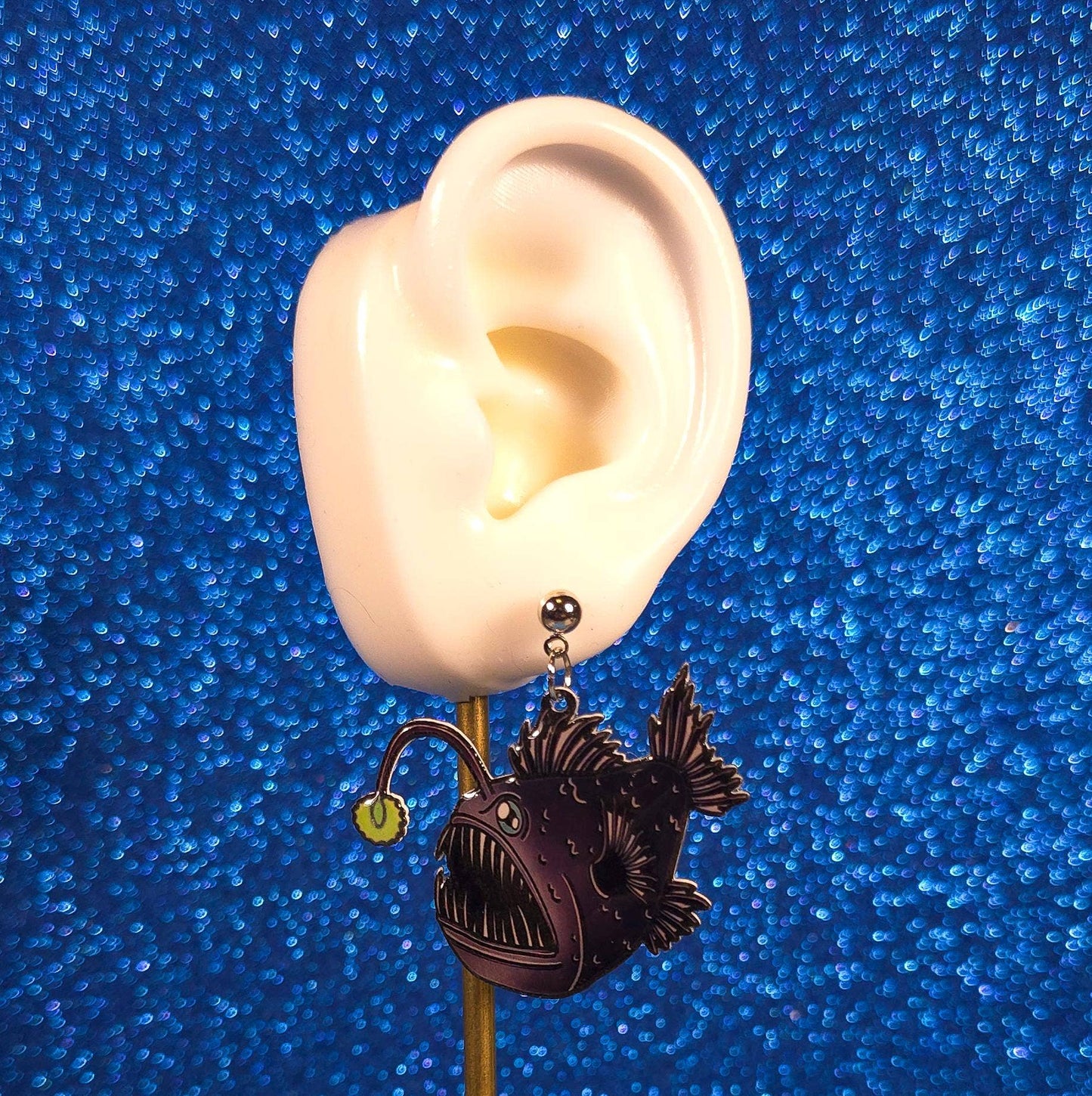 Black Anglerfish Deep Sea Creature Dangle Earrings