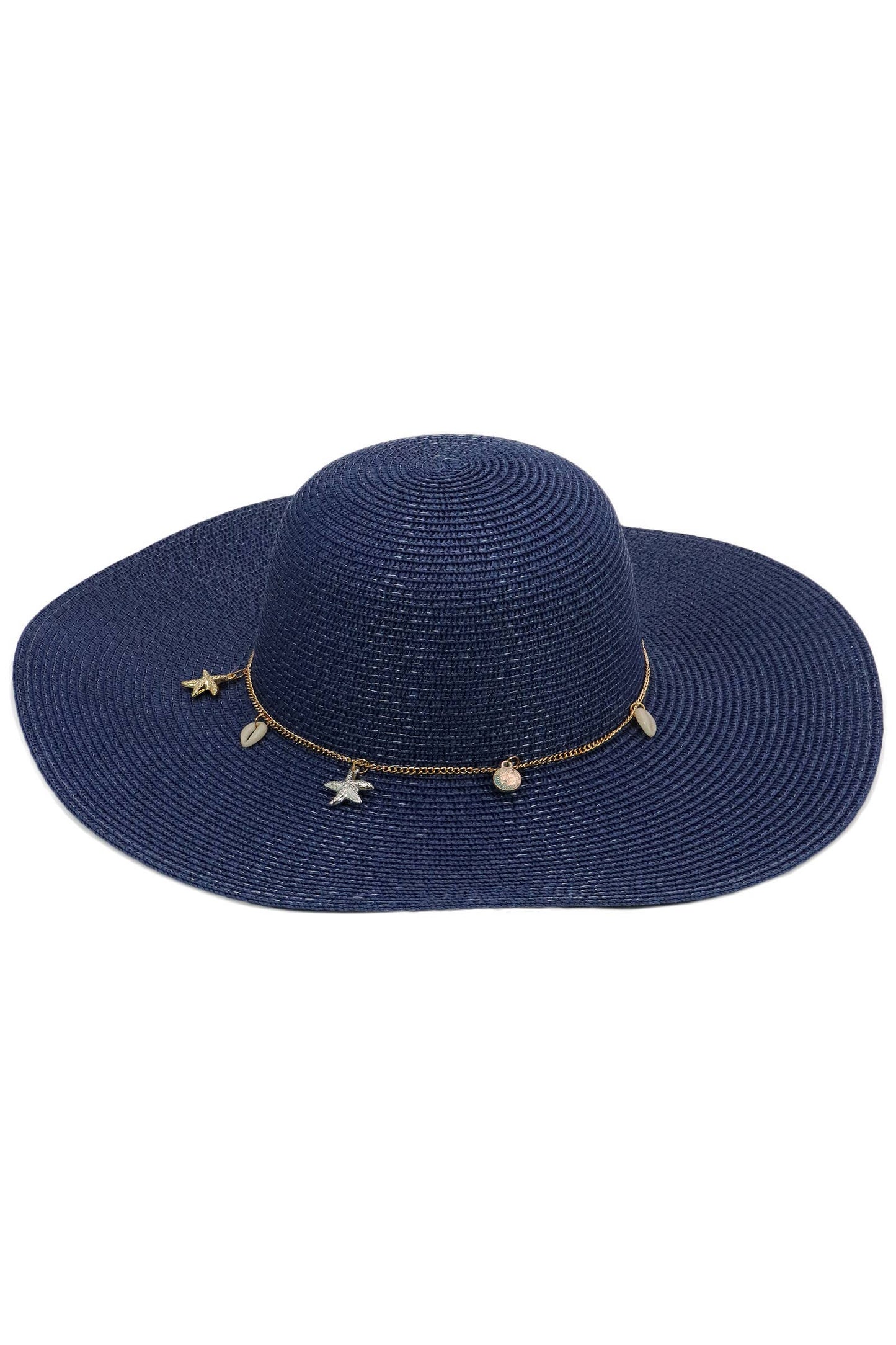 Seashell Starfish Gold Chain Straw Floppy Sun Hat