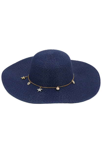Seashell Starfish Gold Chain Straw Floppy Sun Hat