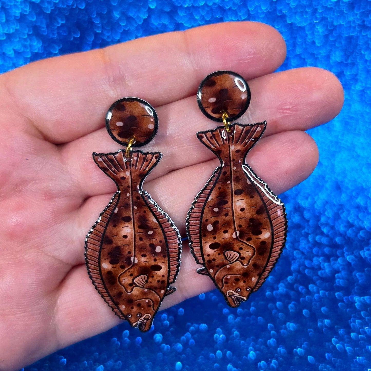 Halibut Fish UV Resin Earrings | Ocean Marine Biology