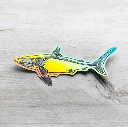 Skeleton shark holographic sticker