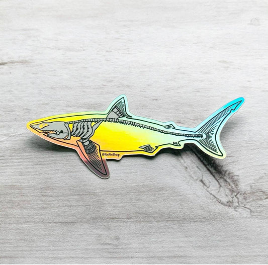 Skeleton shark holographic sticker