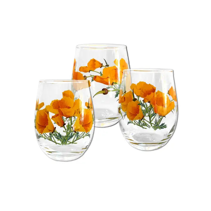 CA Poppies Wine Glass