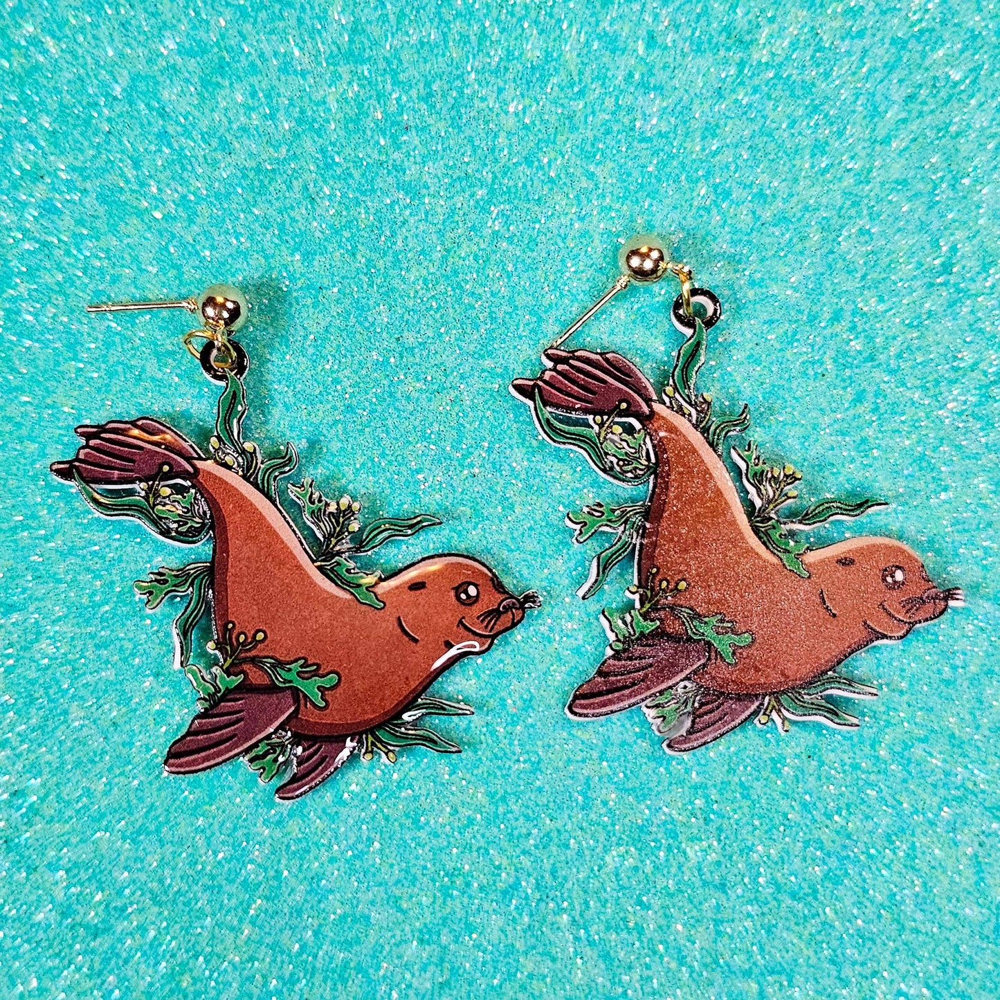 Sea Lion Dangle Earrings UV Resin Coastal Charm
