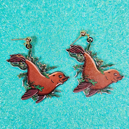 Sea Lion Dangle Earrings UV Resin Coastal Charm