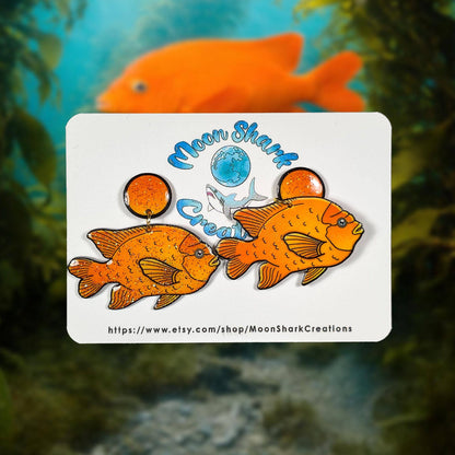 Garibaldi Fish UV Resin Earrings Marine Biology Jewelry