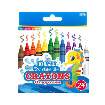 24 Color Washable Crayons, Premium Wax Crayons