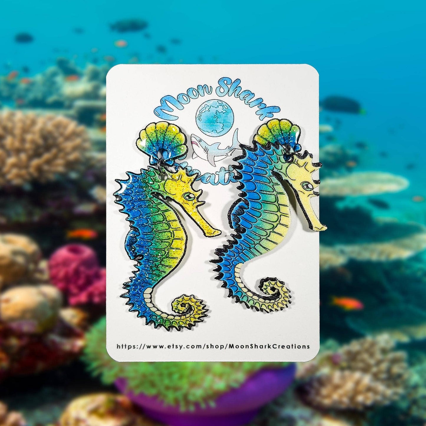 Seahorse Dangle Earrings | UV Resin, Tropical Beach Jewelry