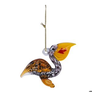 GLASS PELICAN W/FISH ORNMT