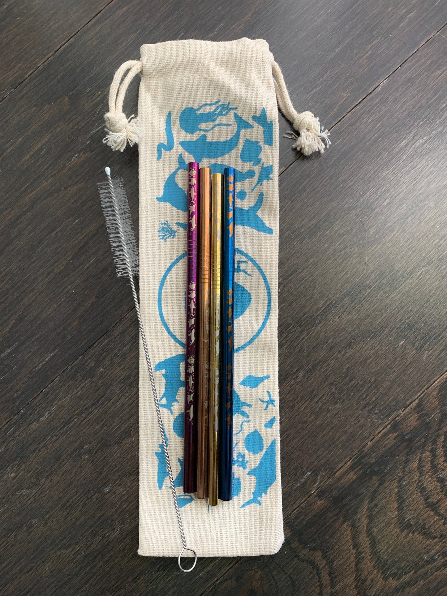 Cocktail straw - eco reusable straw with sharks, whales, coral