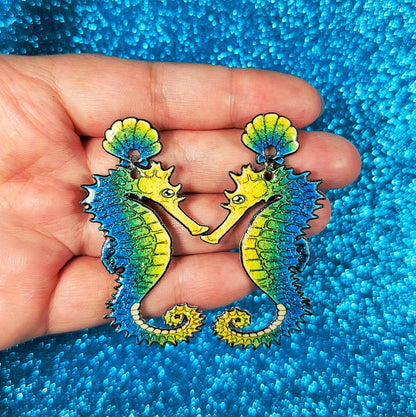 Seahorse Dangle Earrings | UV Resin, Tropical Beach Jewelry