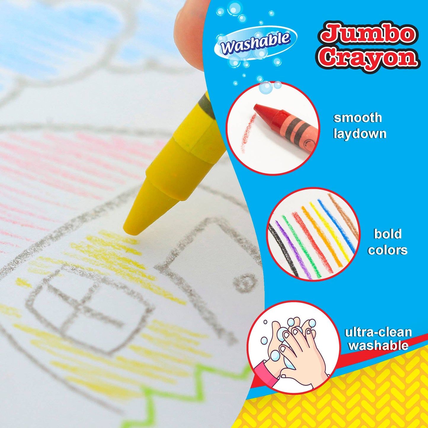 8 Color Jumbo Crayons, for Kids School Coloring