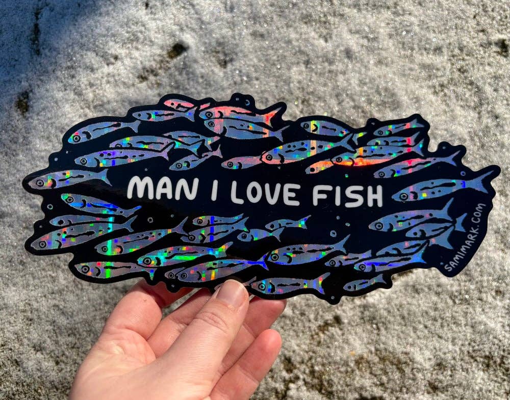 Man I Love Fish Holographic Bumper Sticker